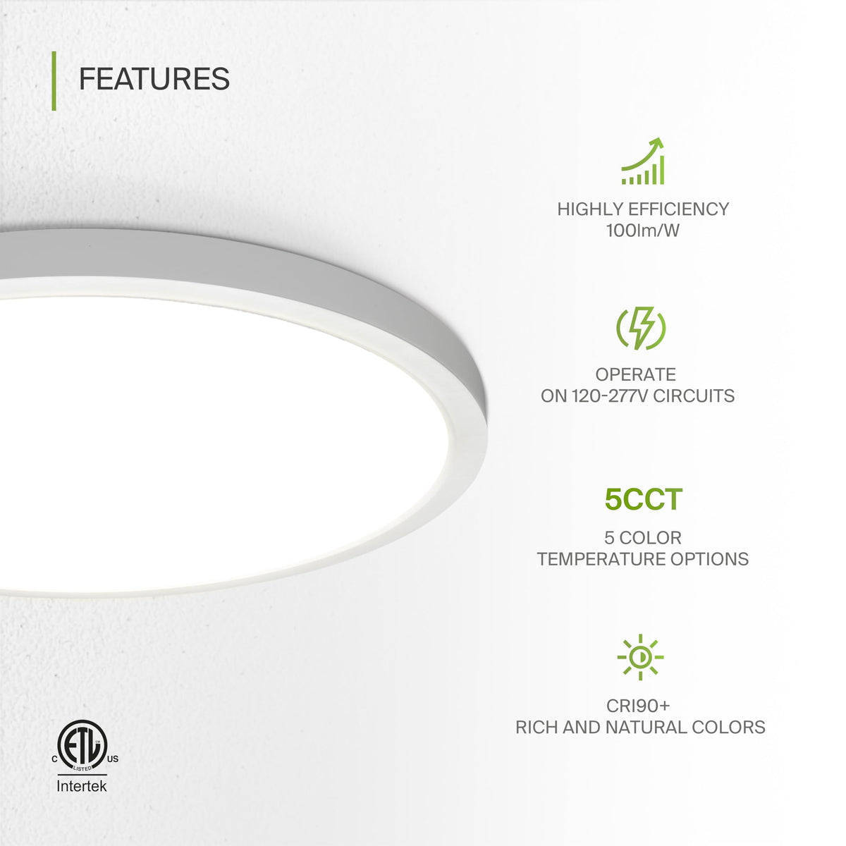 ASD 24" Round LED Flush Mount Ceiling Light 4-Pack | 5CCT, 277V | White