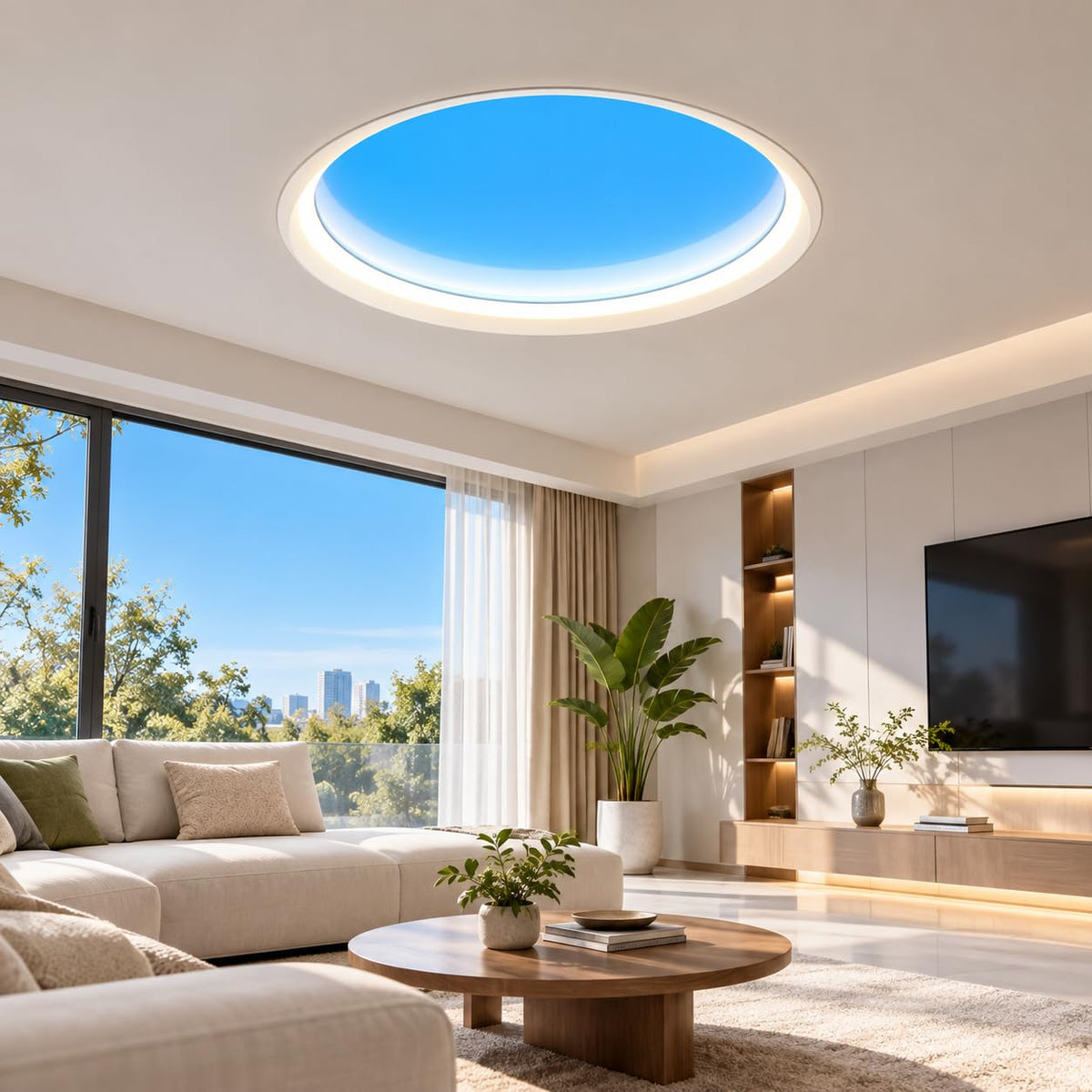 Ultra Thin Skylight Panel Light, Round Dia 21Inch Smart Blue Sky Light
