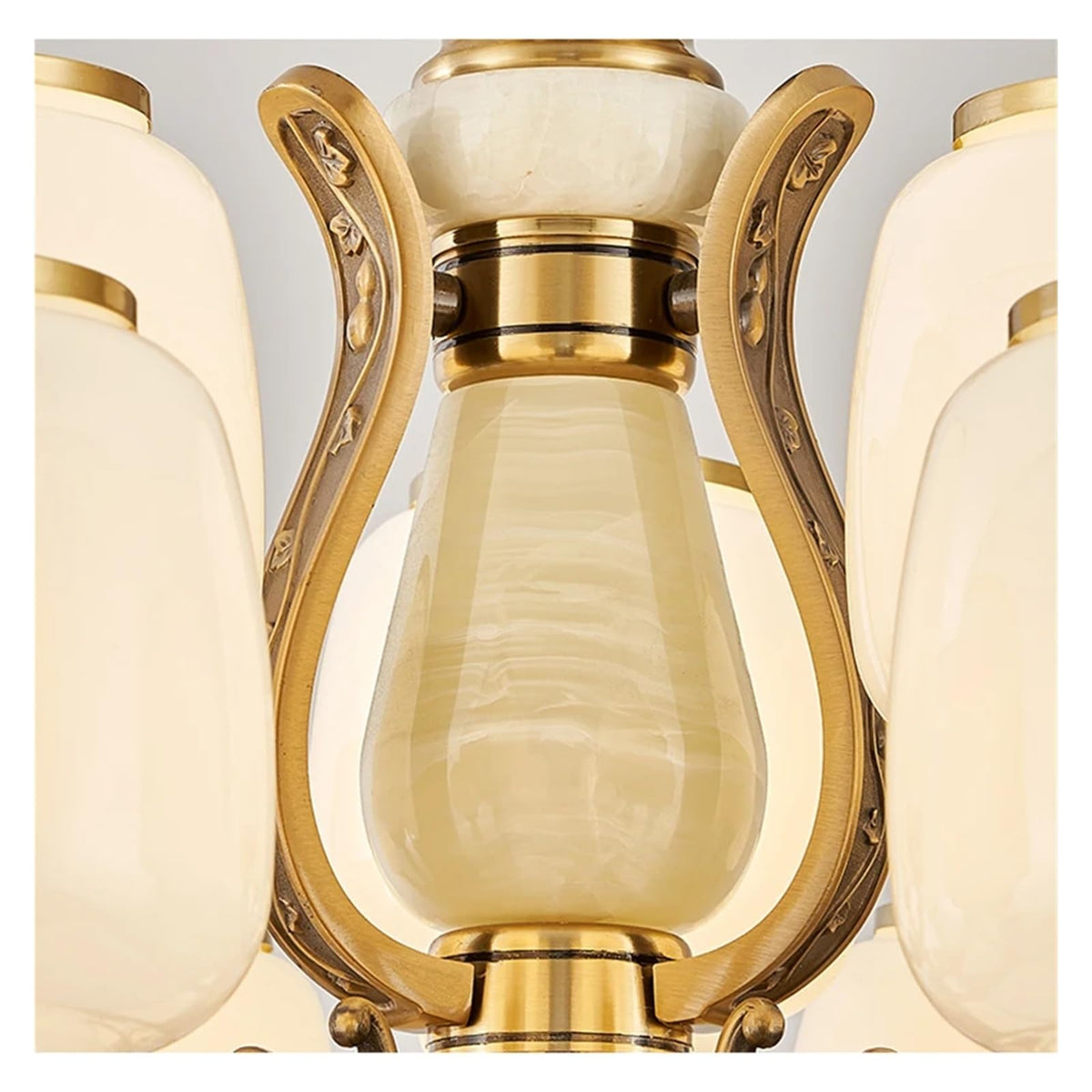 Natural Jade Center Column Glass Lampshade European Chandelier Available for High Ceiling Living Room Dining Room