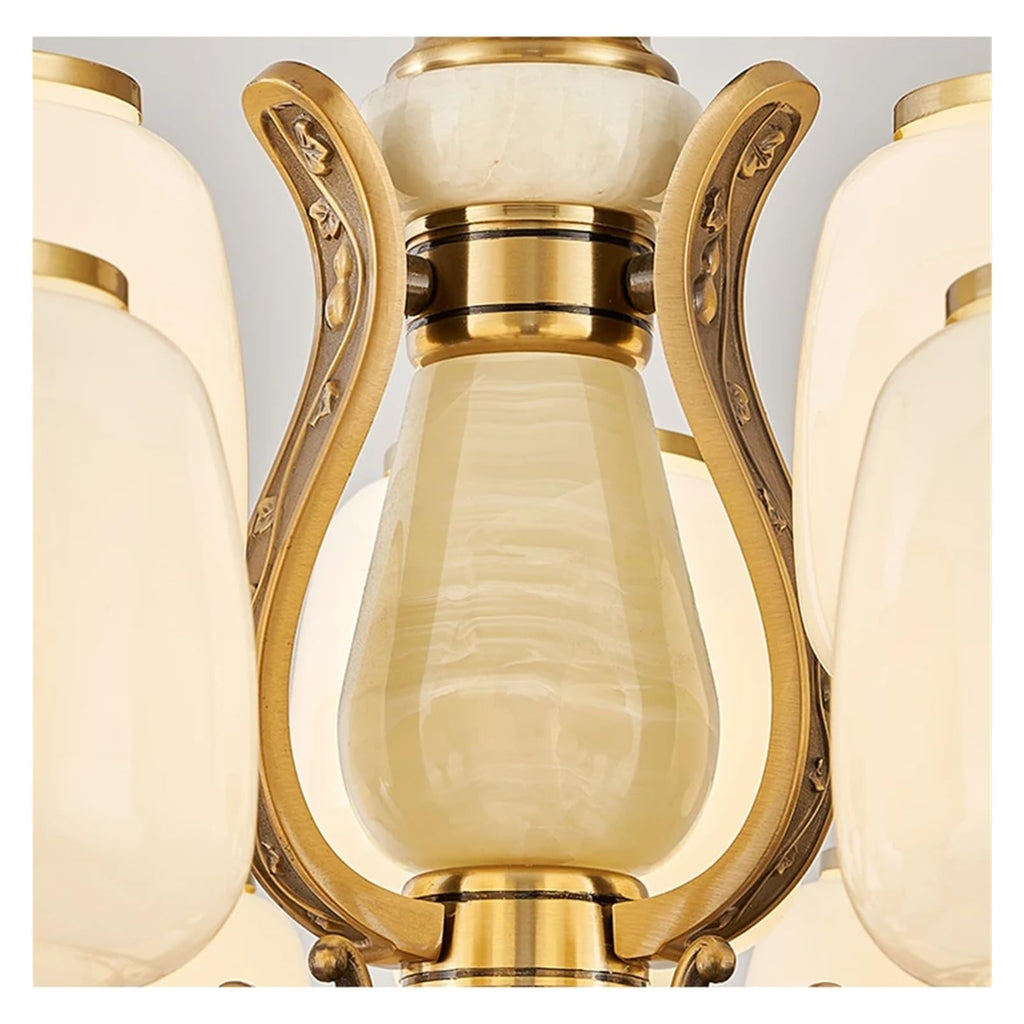 Natural Jade Center Column Glass Lampshade European Chandelier Available for High Ceiling Living Room Dining Room