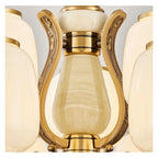 Natural Jade Center Column Glass Lampshade European Chandelier Available for High Ceiling Living Room Dining Room