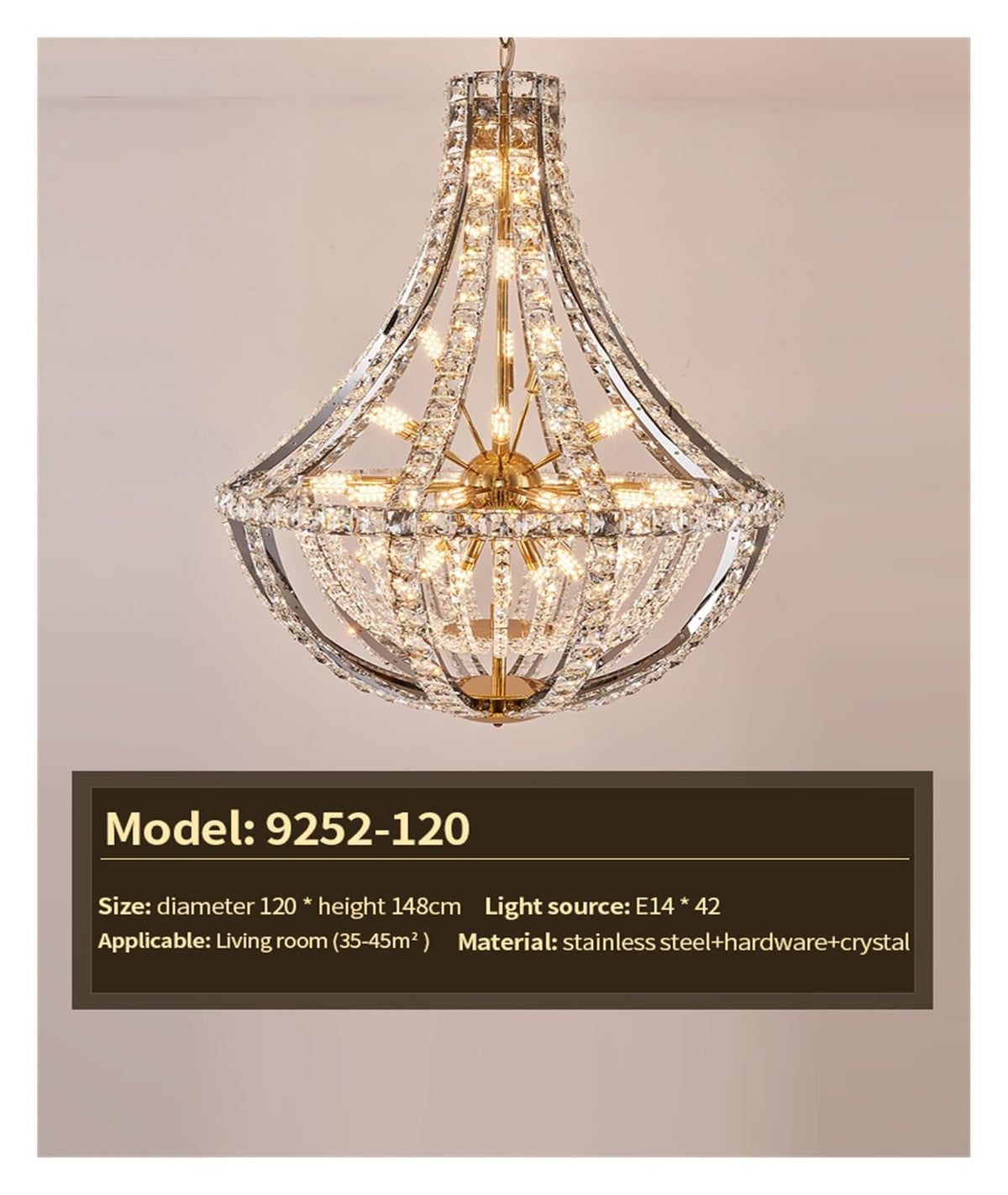 Modern Chandelier, Duplex Crystal Chandelier Villa Empty Living Room Main Light Modern Simple Creative Hotel Lobby Middle Floor High-End Lighting(D80CM H104CM,3 Changeable Color)