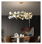 Round Ginkgo Leaf Chandelier Ring Long Gold Hanging For Hotel