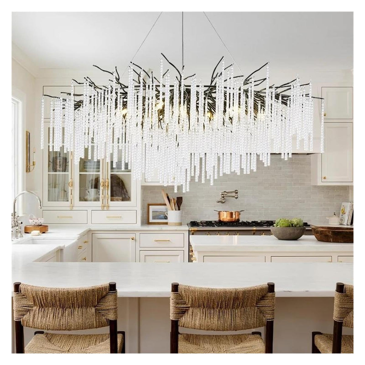 Branch Style Chandelier Long Pendant Light with Crystal Rod,Nordic
