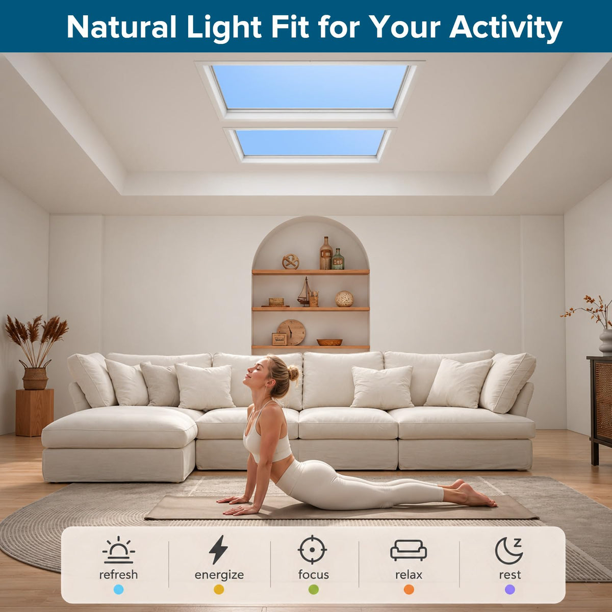 Ultra Thin Skylight Panel Light, 4×1FT Smart Blue Sky Light
