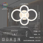 1pc 8 Rings Large Modern LED Ceiling Light with Remote Control with 3pc Small White 4 Rings Ceiling Light Fixture, 3000-6000K Color Temperature Adjustable and Brightness Dimmable