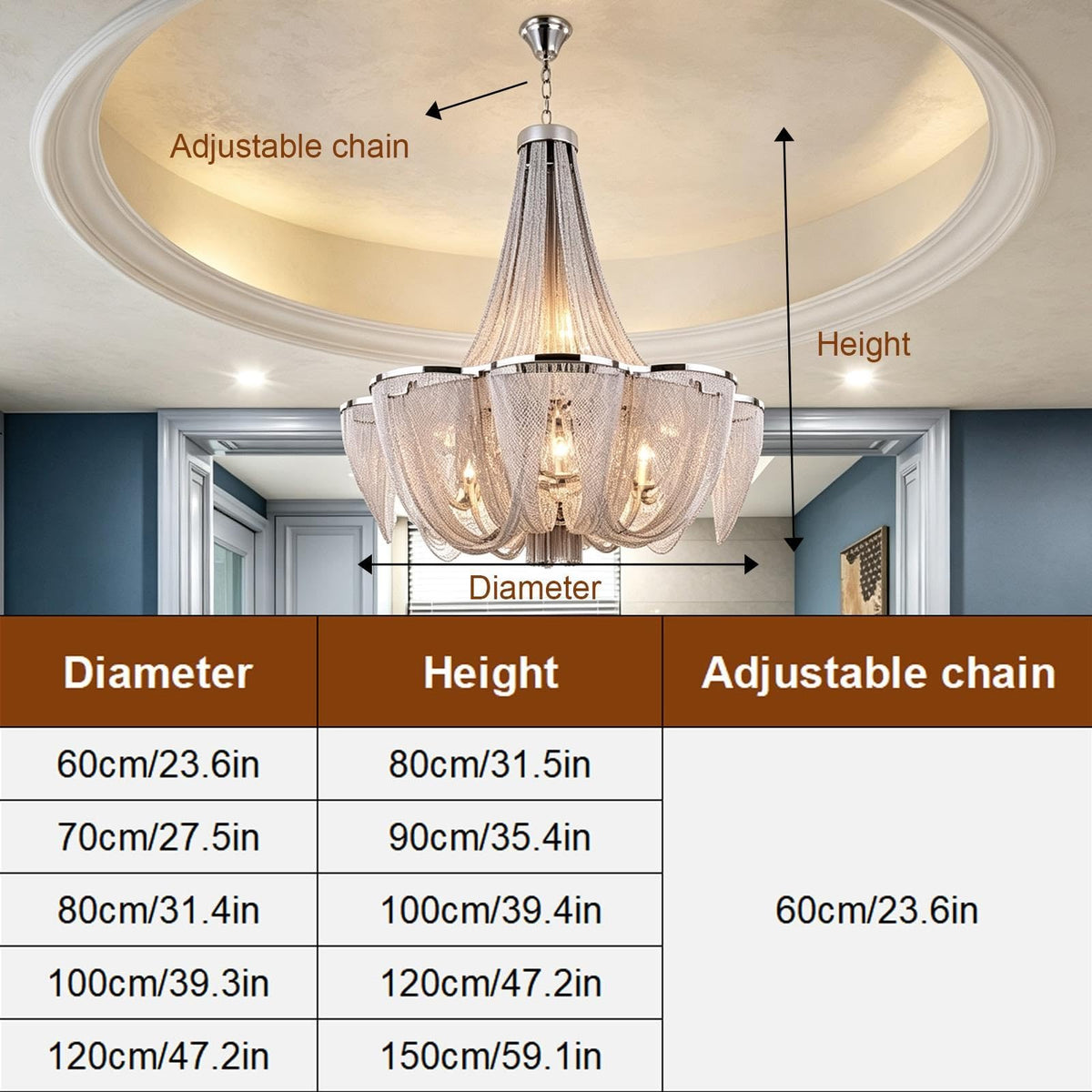 Aluminum Chain Tassel Chandelier, Hotel Stair Long Pendant