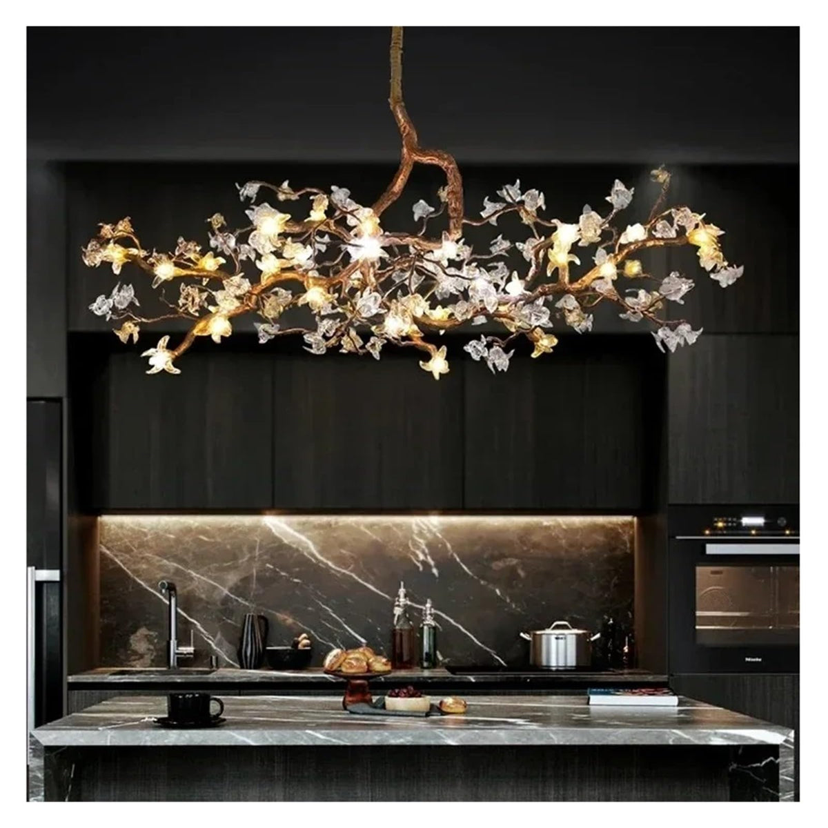 Modern Coppe Crystal Tree Branch Ceiling Chandeliers for Restaurant Living Room Bar Tea Room Luster Hanging Lighting,Simple