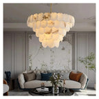 Round Alabaster Layered Chandelier Multi Disc Pendant Light ,Fresh