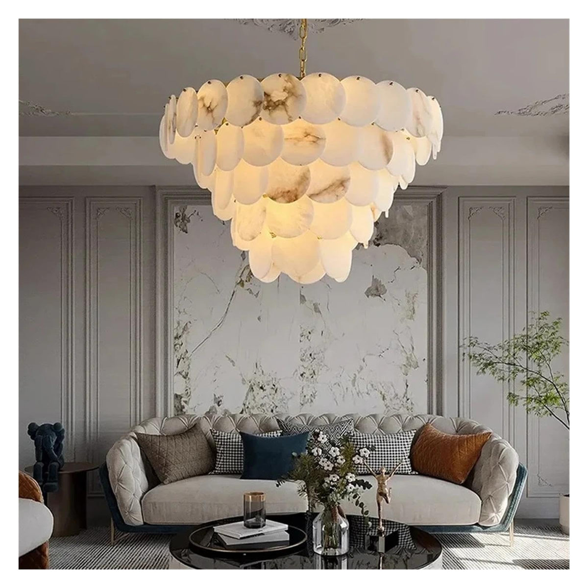 Round Alabaster Layered Chandelier Multi Disc Pendant Light ,Fresh
