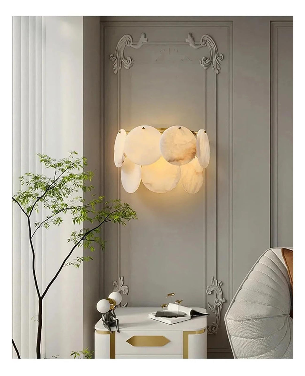 Round Alabaster Layered Chandelier Multi Disc Pendant Light ,Fresh