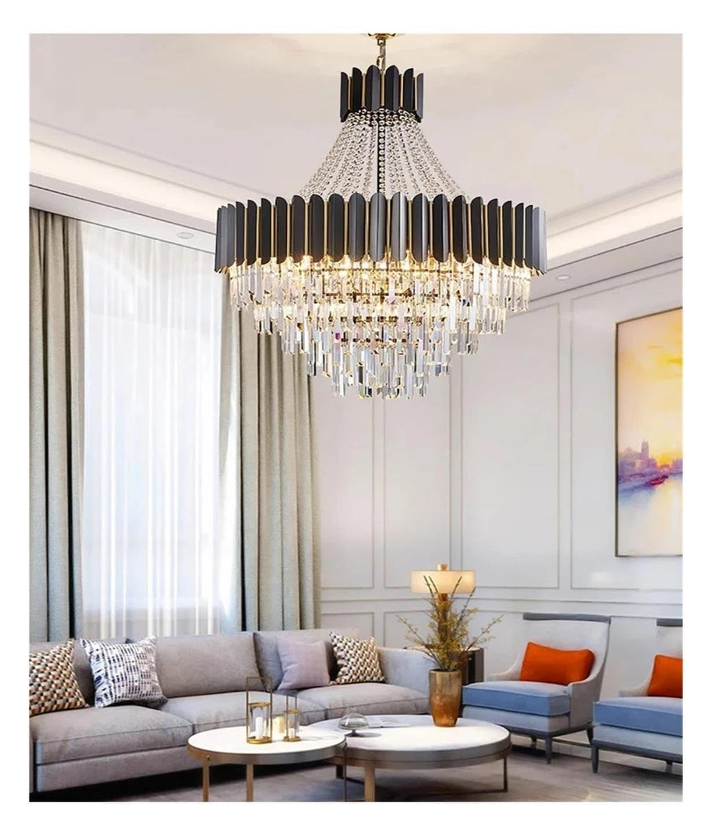 Black Gold Cone Tiered Beaded Crystal Vertical Slat Hanging ,Classic