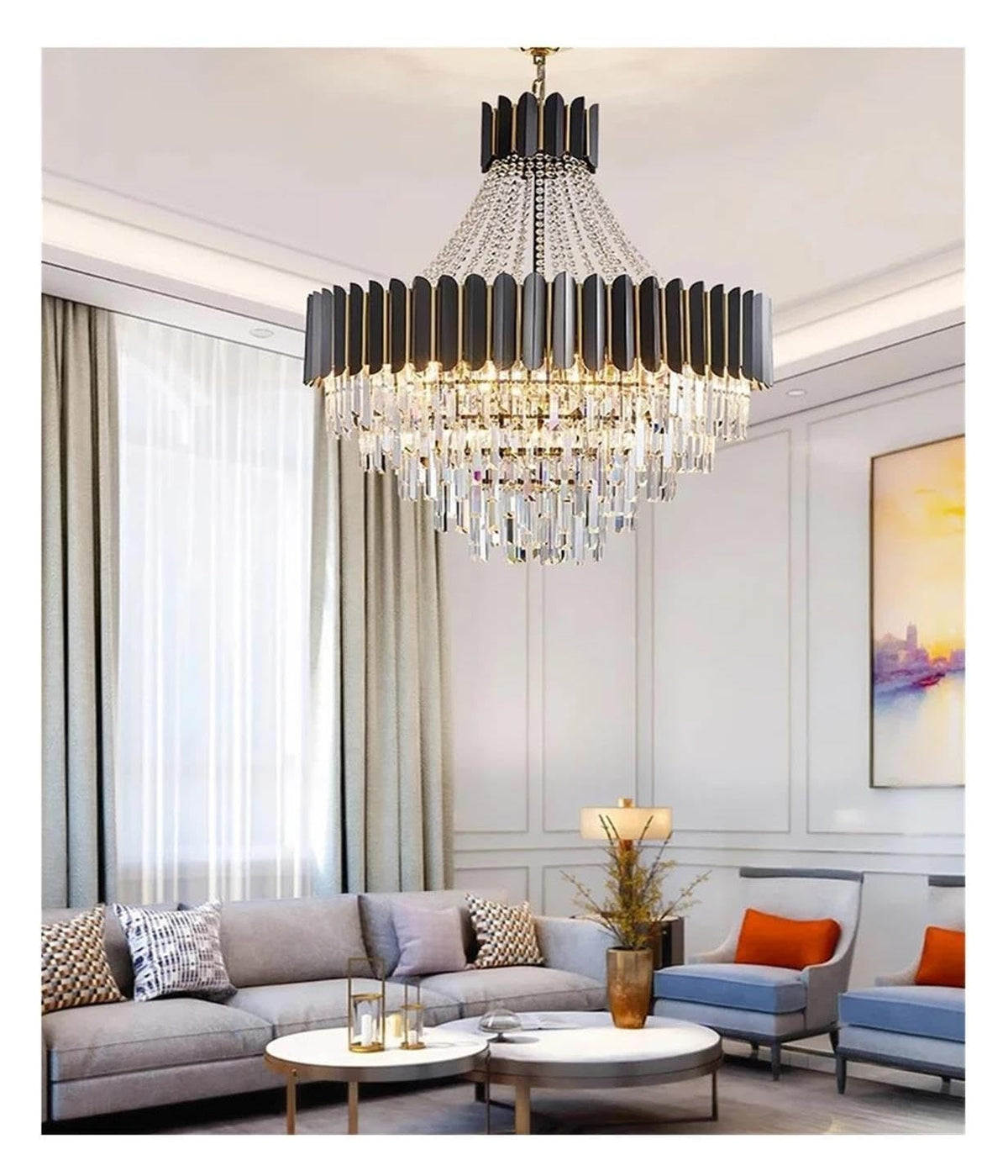 Black Gold Cone Tiered Beaded Crystal Vertical Slat Hanging ,Classic
