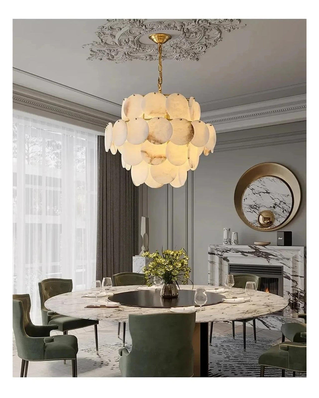 Round Alabaster Layered Chandelier Multi Disc Pendant Light ,Fresh