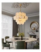 Round Alabaster Layered Chandelier Multi Disc Pendant Light ,Fresh