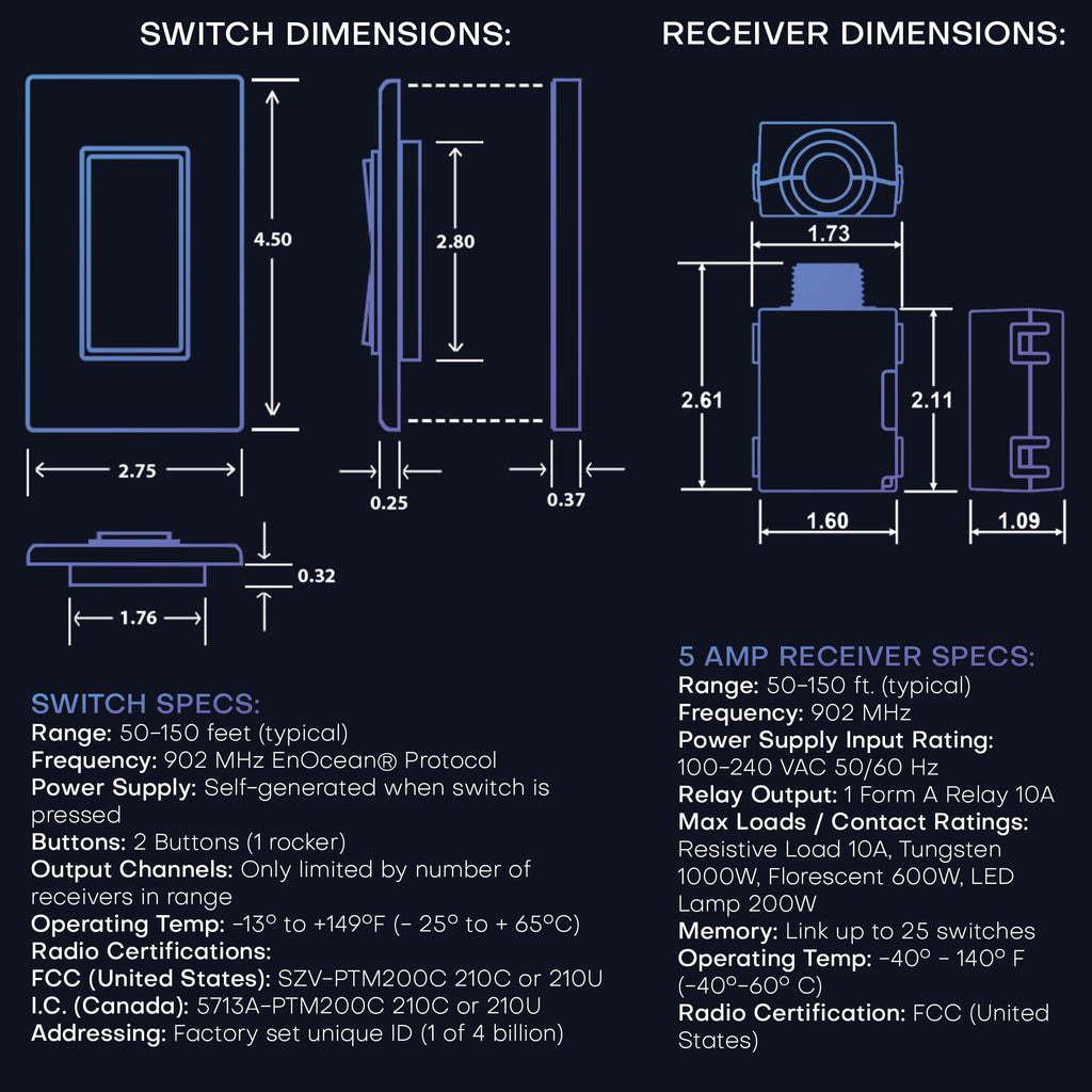 2 Fixture Battery-Free Wireless Light Switch Kit - Light Almond