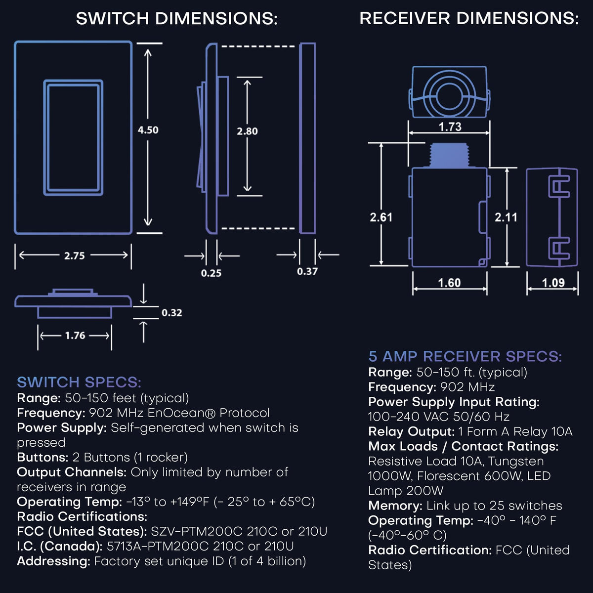2 Fixture Battery-Free Wireless Light Switch Kit - Light Almond