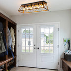 38” Farmhouse Large Flush Mount Ceiling Light Fixture with Walnut Finish