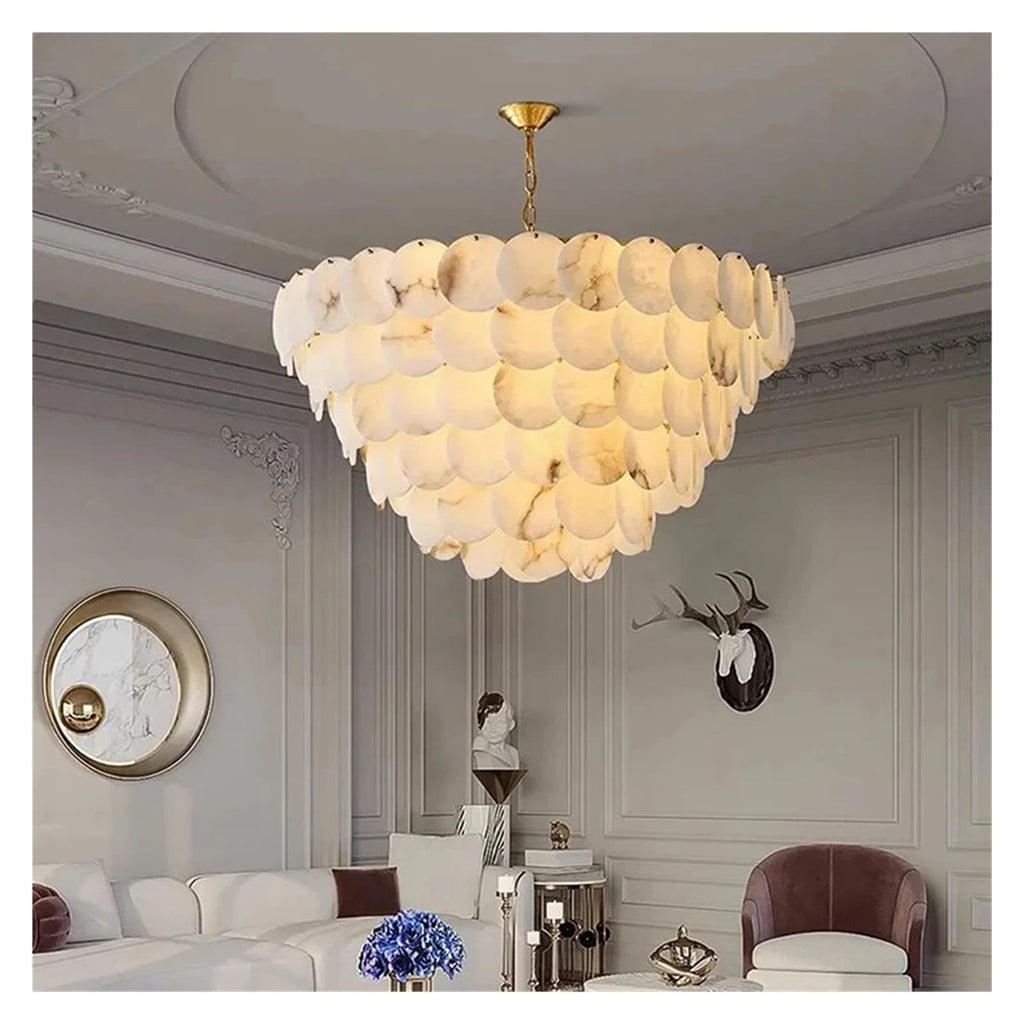 Round Alabaster Layered Chandelier Multi Disc Pendant Light ,Fresh
