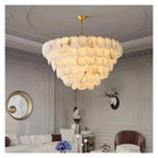 Round Alabaster Layered Chandelier Multi Disc Pendant Light ,Fresh