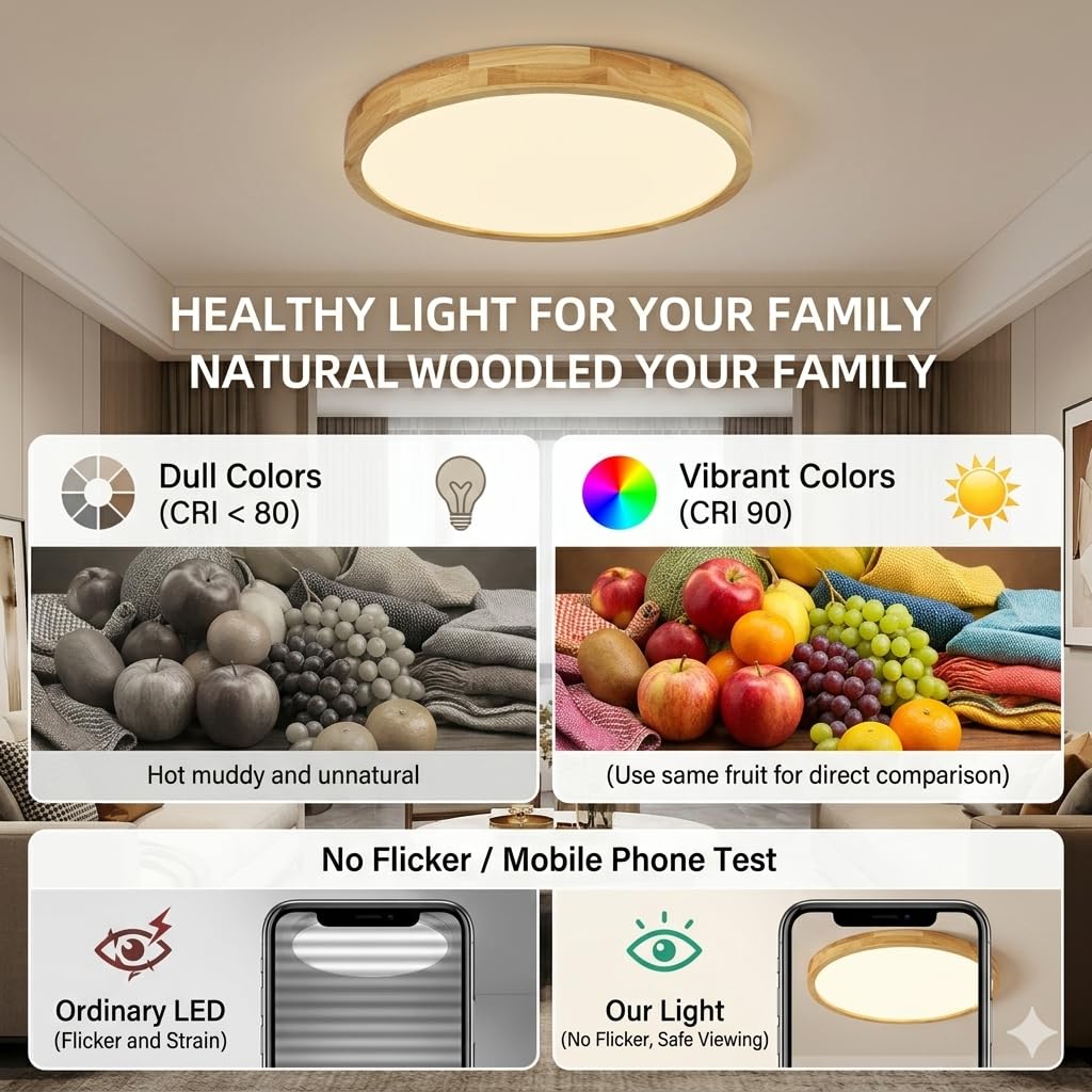 32 Inch Natural Wood Finish,Wood Flush Mount Ceiling Light