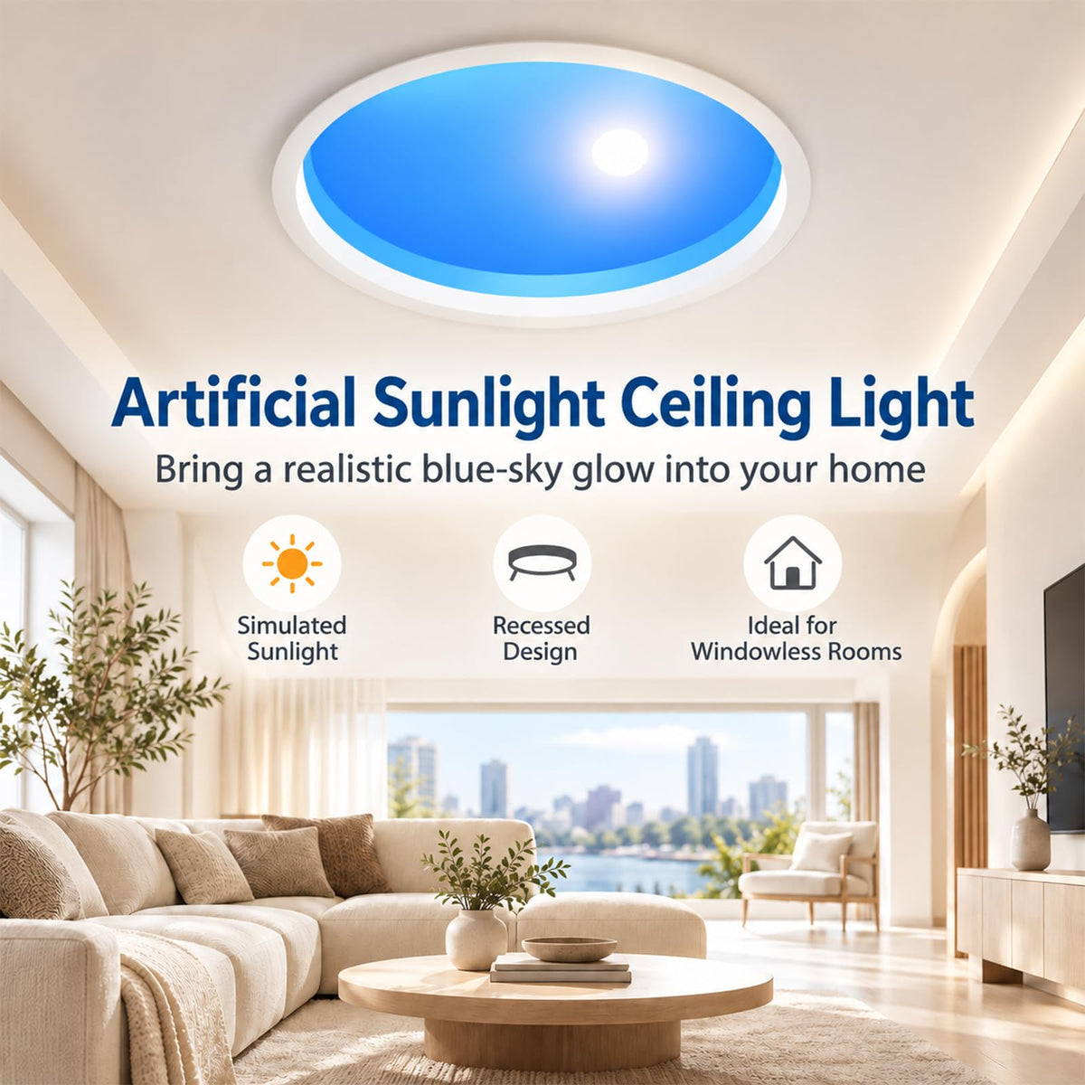 Artificial Skylight Ceiling Light, 80W Recessed Sun Lamp