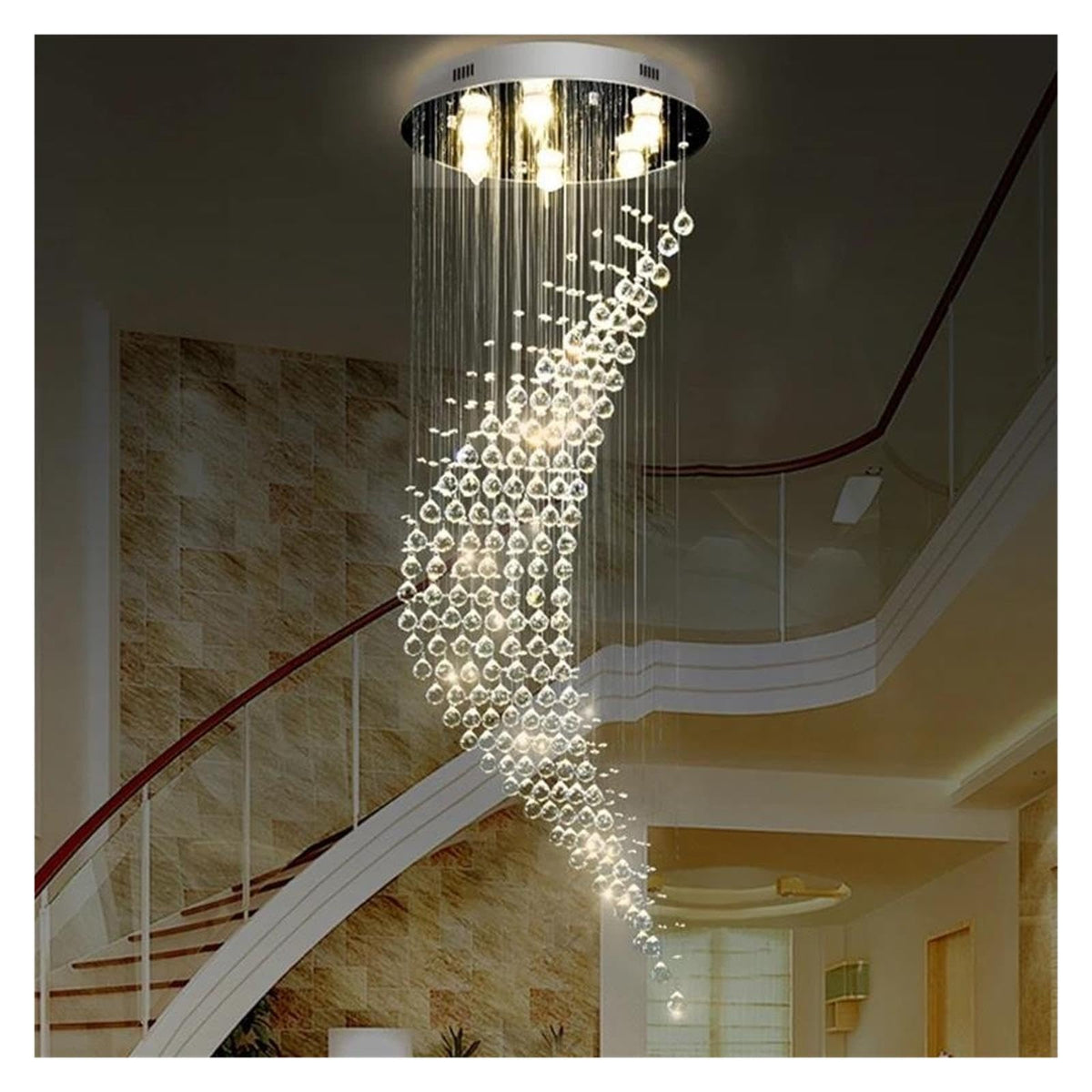 Spiral Waterfall Crystal Chandelier Vertical Hanging Light,Classic