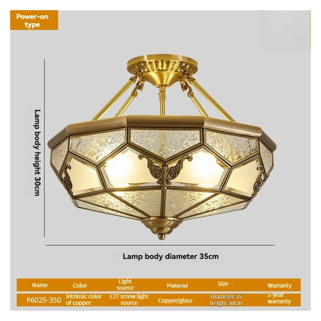 Vintage American Octagonal Flush Mount Ceiling Light Solid Brass Frame with Frosted Crackle Glass Shades Traditional Luxury Chandelier
