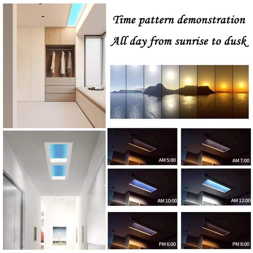 60x120cm Recessed Blue Sky Ceiling Lamp, Smart Adjustable Daylight Simulation Light, Natural Sky Effect Fixture for Home Commercial Use Embedded