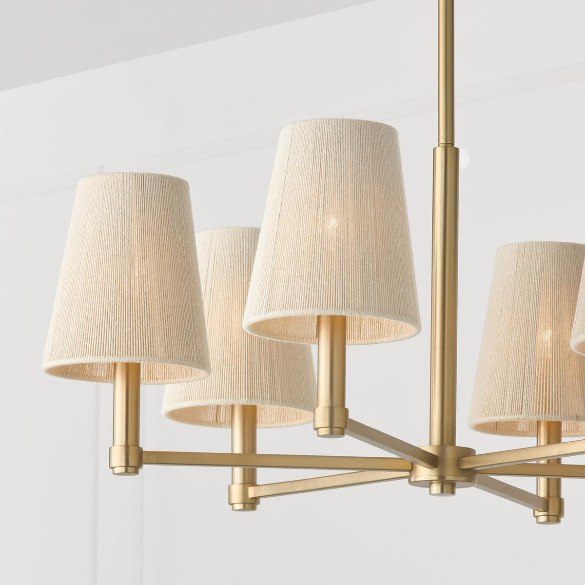 Capital Lighting 454561MA Mira Bleached Natural Rope Shades Chandelier, 6-Light 360 Total Watts, 13" H x 30" W, Matte Brass
