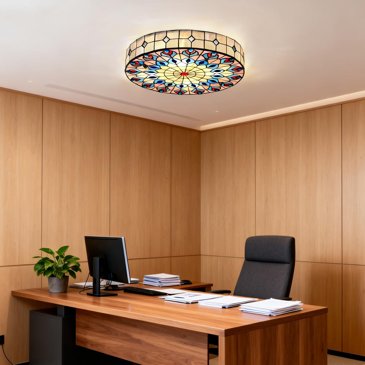 19.7" Flush Mount Stained Ceiling Light Retro Light Fixture