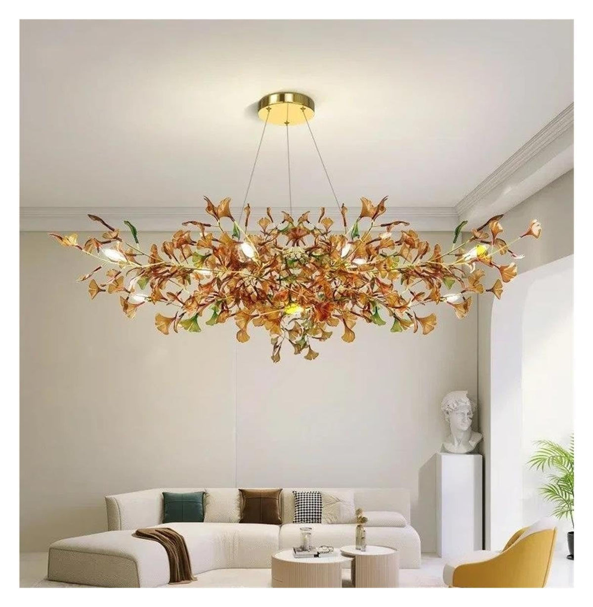 Art Ginkgo Leaf Pendant Light Glass Branch Hanging for Villa,Classic
