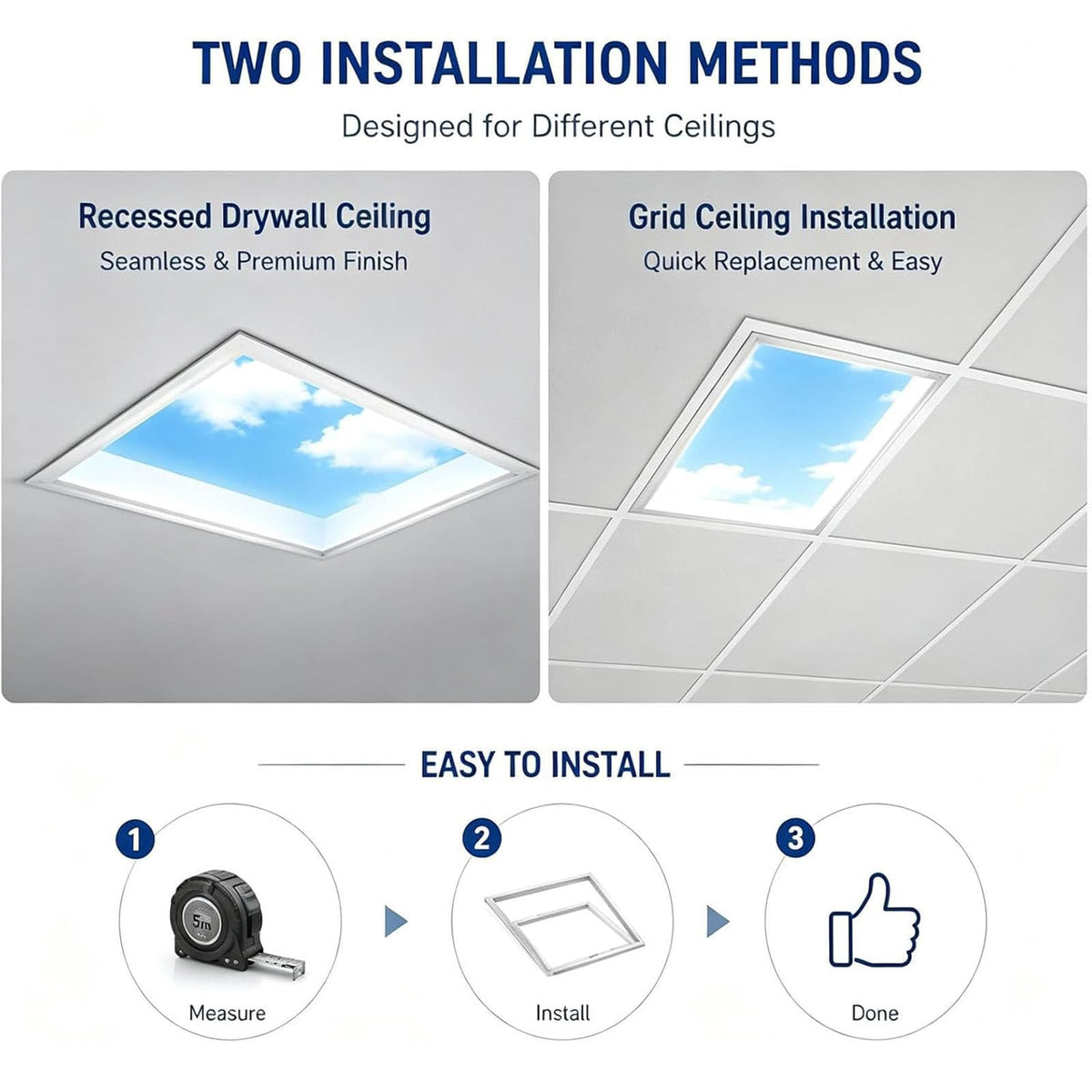 Ultra-Thin Skylight Ceiling Light, Artificial Blue Sky Lamp Natural Daylight Simulation, Dimmable Sunlight Panel for Bathroom, Kitchen, Living Room, Office Embedded-30×60cm