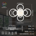 1pc 8 Rings Large Modern LED Ceiling Light with Remote Control with 3pc Small White 4 Rings Ceiling Light Fixture, 3000-6000K Color Temperature Adjustable and Brightness Dimmable