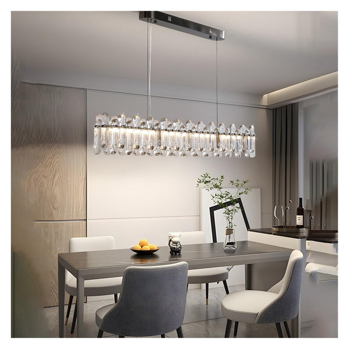Modern Chandelier, LED Crystal Chandelier with smart Remote Control,Adjustable Dimmable Modern Pendant Lamp for Dining Living Room Bedroom(Long 150cm,Neutral Light)
