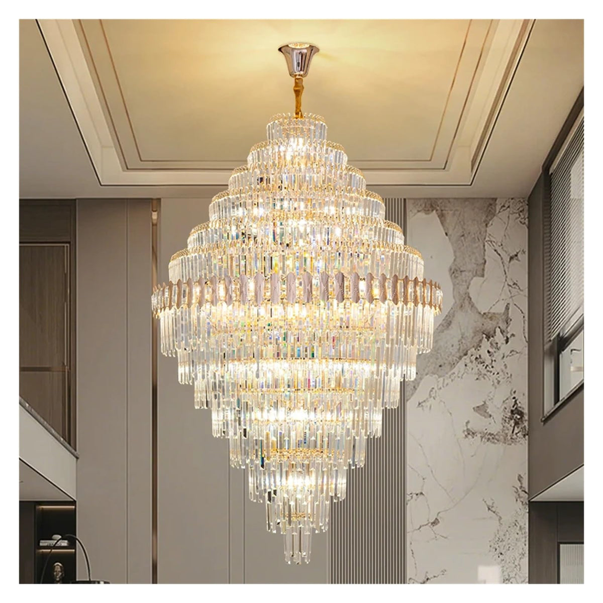 Villa Living Room Light Staircase Light Minimalist Duplex Building Mezzanine Mid Rise Light Luxury Crystal Pendant Light,Exquisite