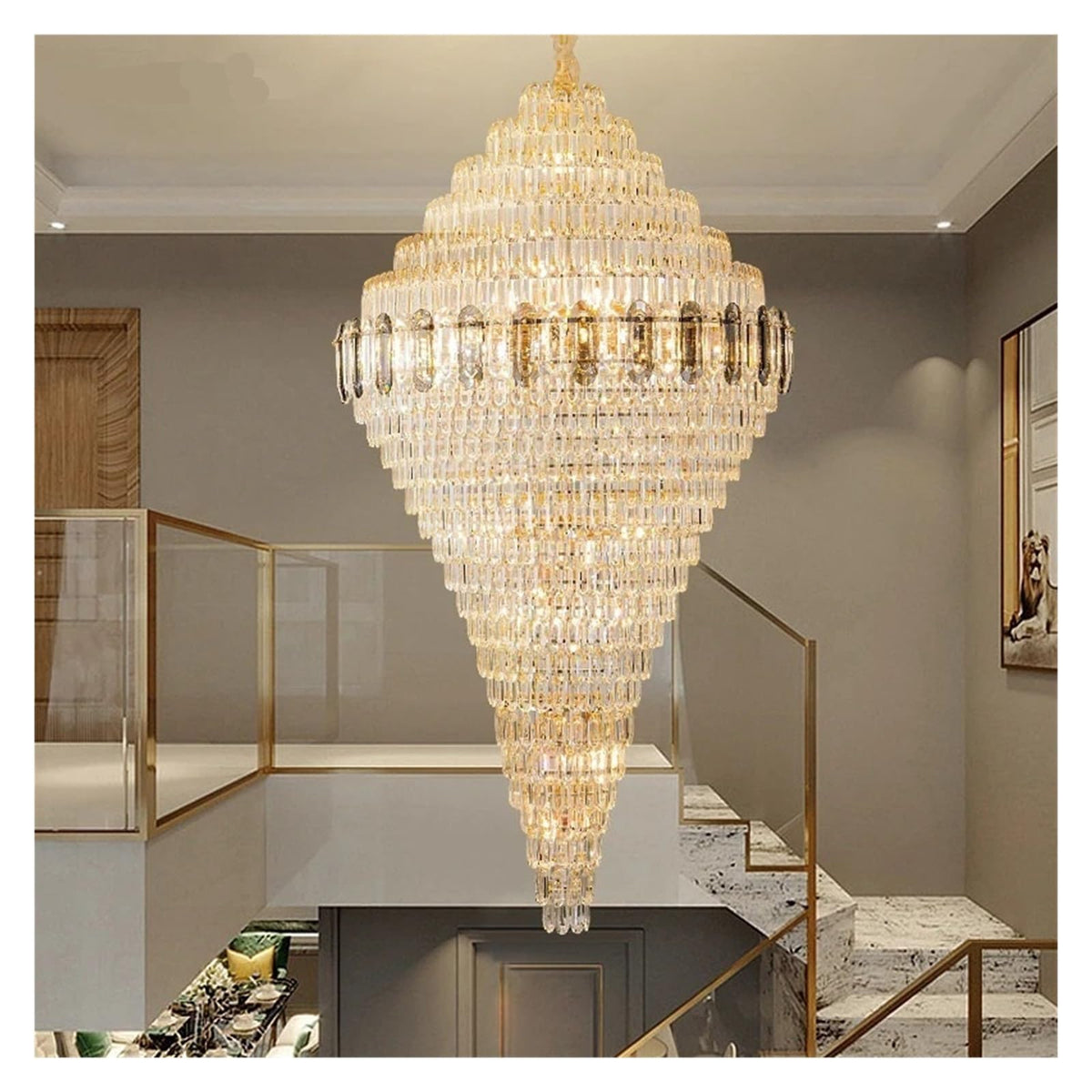 Villa Duplex Building, Living Room, Large Chandelier, Light Luxury Hotel Lobby Chandelier, Sales Department, Club Crystal Lamp