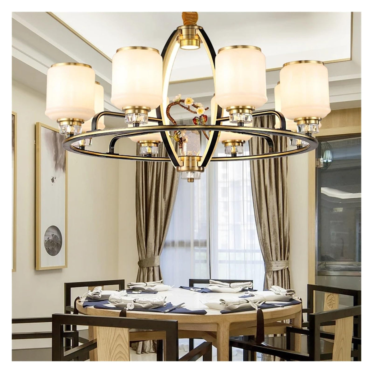 PendantLight, Living Room Chandelier Chinese Chandelier Full Copper Natural Jade Stone Dining Room Luxury Ambiance Architecture Villa Smart Lighting