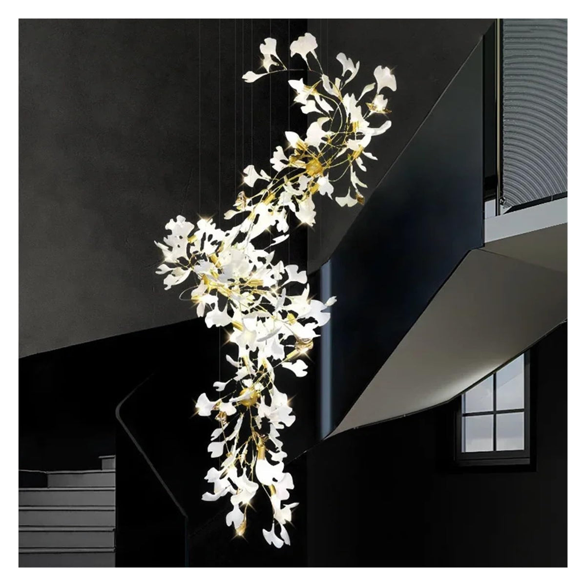 Modern Ceramic Petal Chandelier Nordic Design Ginkgo Branch Leaves Copper Led Lighting Living Room Decoration,Room Light