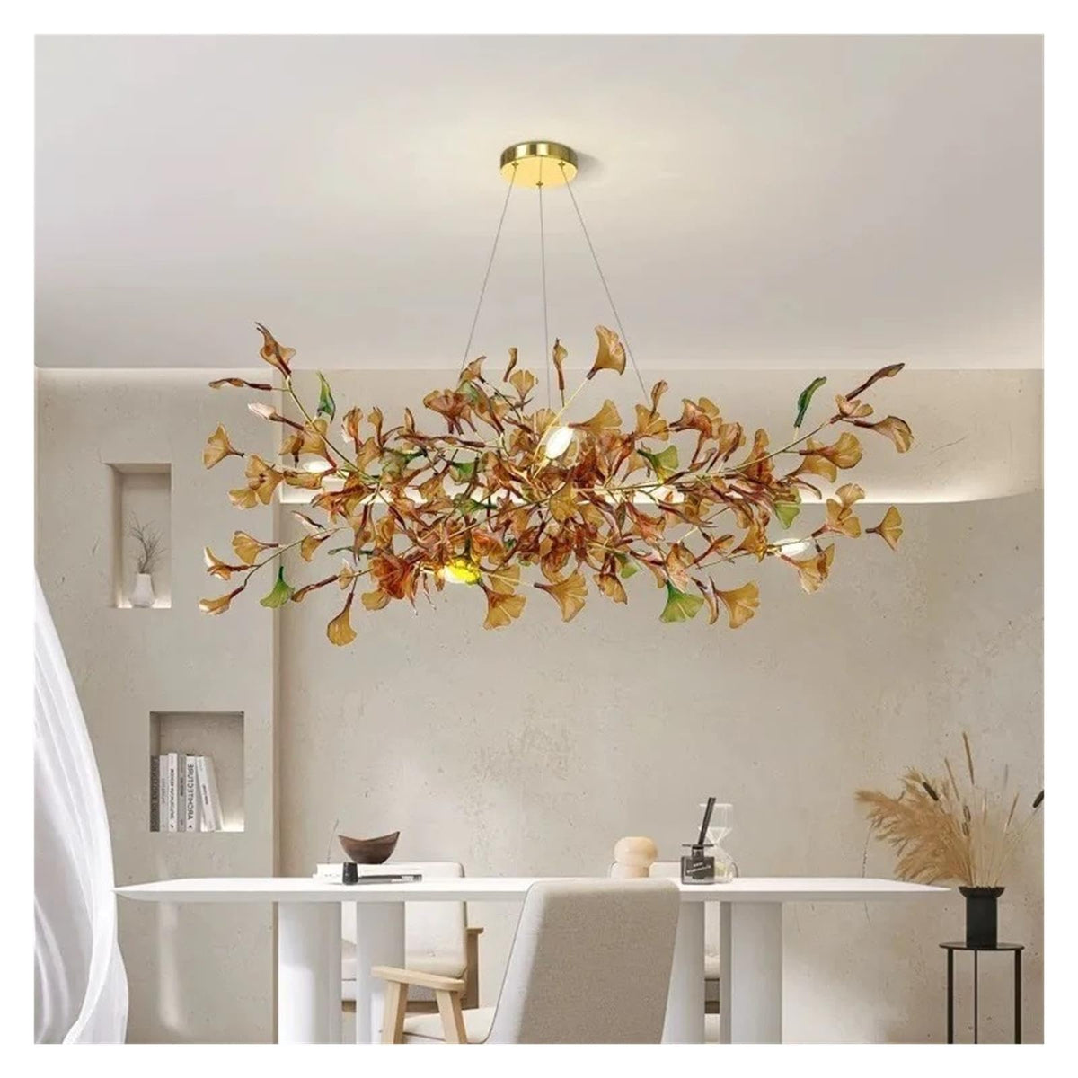 Art Ginkgo Leaf Pendant Light Glass Branch Hanging for Villa,Classic
