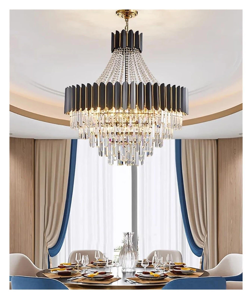 Black Gold Cone Tiered Beaded Crystal Vertical Slat Hanging ,Classic