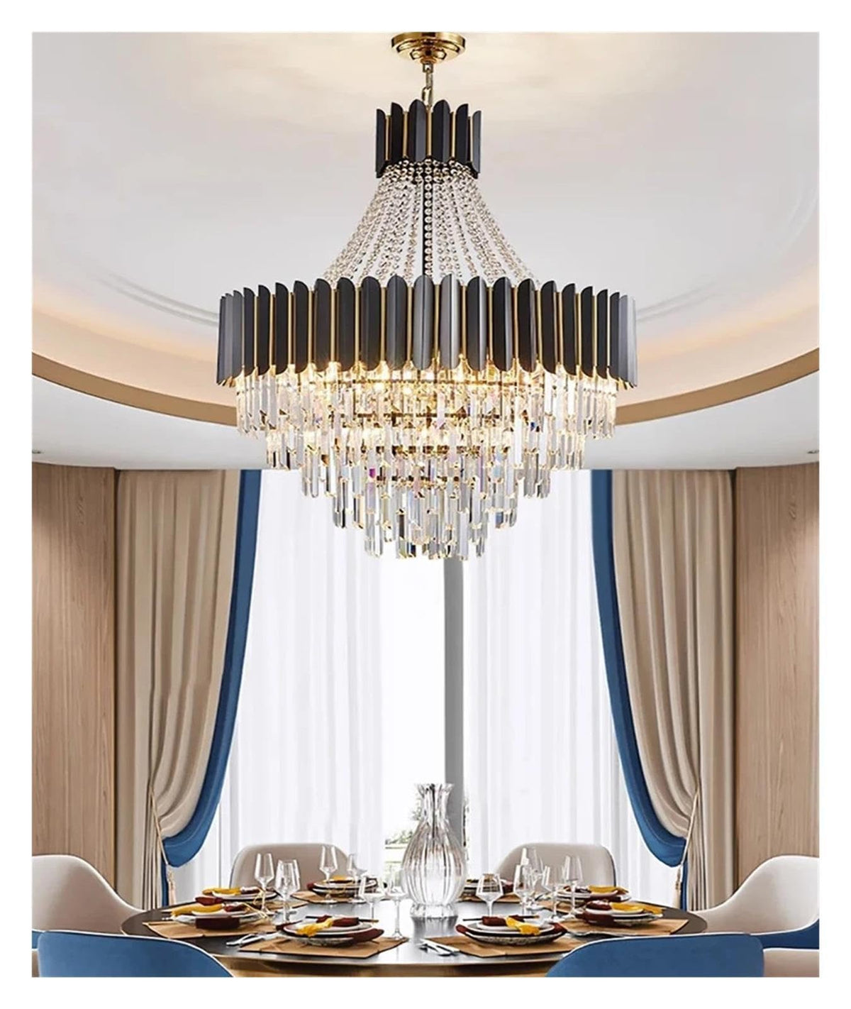 Black Gold Cone Tiered Beaded Crystal Vertical Slat Hanging ,Classic
