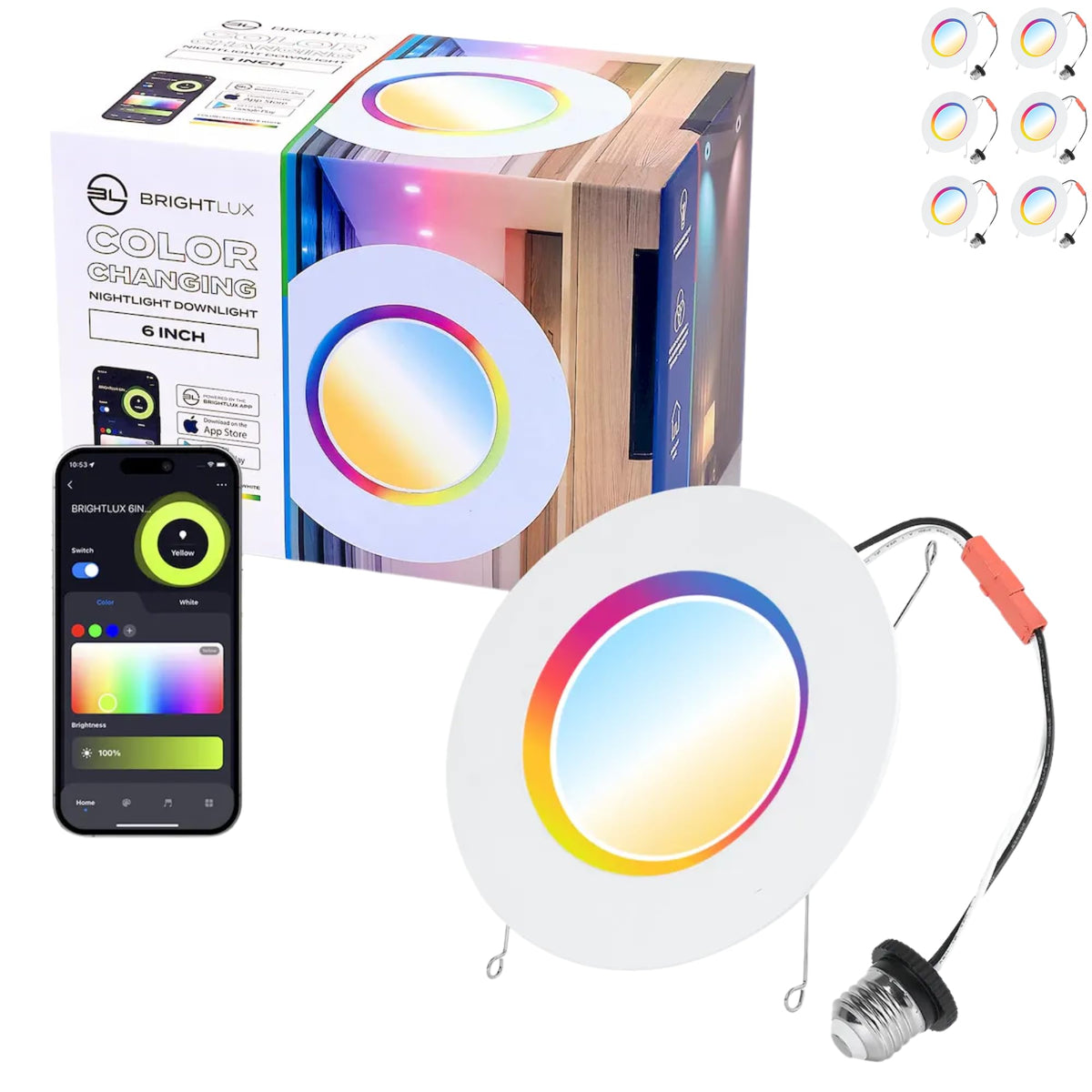 Works with Alexa and Google Home, 6 in. Smart Color Changing Nightlight Downlight 6 Pack, 12W LED Recessed Ceiling Light, App Control, 1000 Lumens, Damp Rated, BL-SNDL-CC-6IN-6PK (12 Pack)