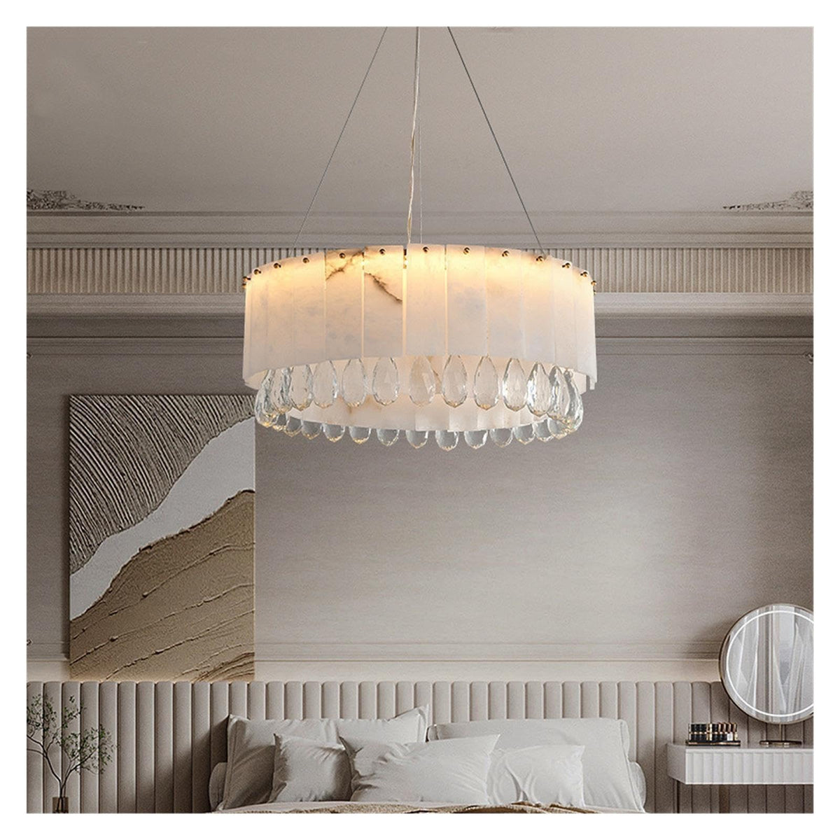 Round Alabaster Ring Fixture Circular Stone Panel Chandelier,Classic