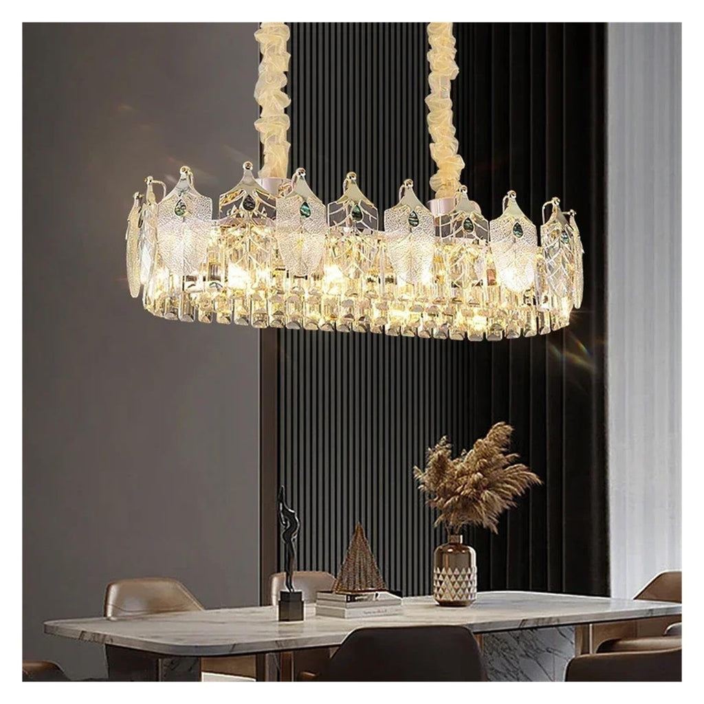 Modern Oval Crystal Chandelier Pendant Light Hanging Ceiling,Sleek