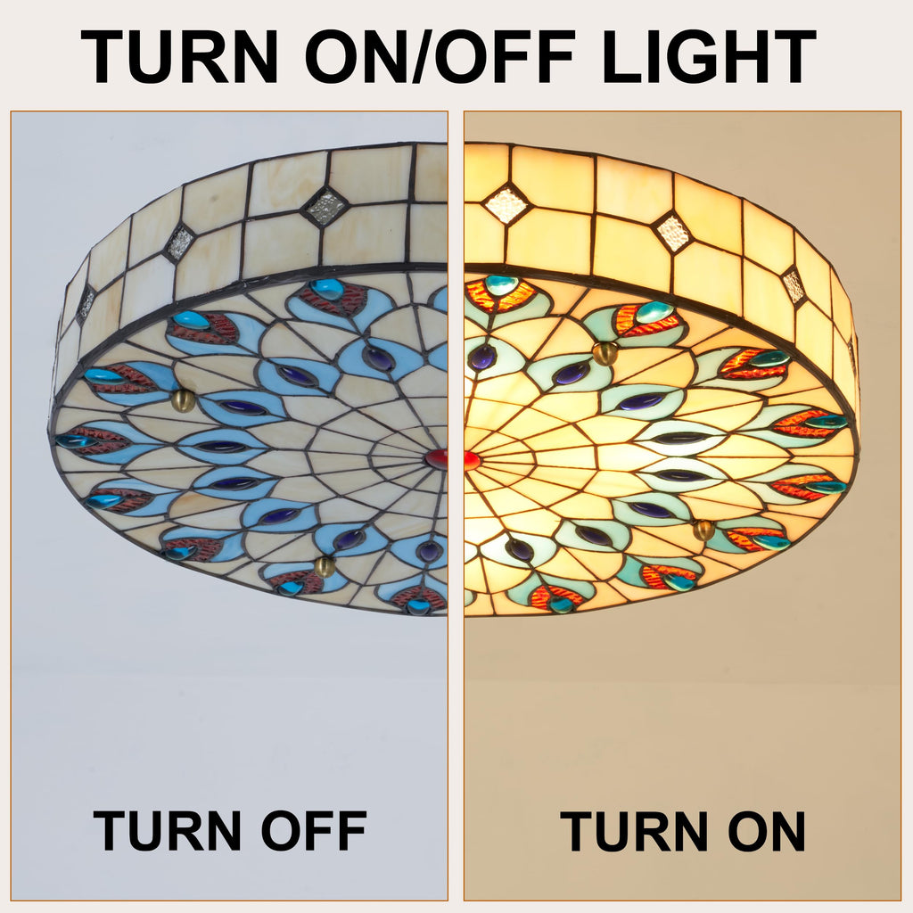 19.7" Flush Mount Stained Ceiling Light Retro Light Fixture
