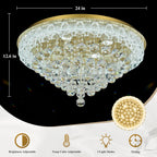 24.5"Crystal Ceiling Light Modern Gold Flush Mount Chandelier Light Fixture