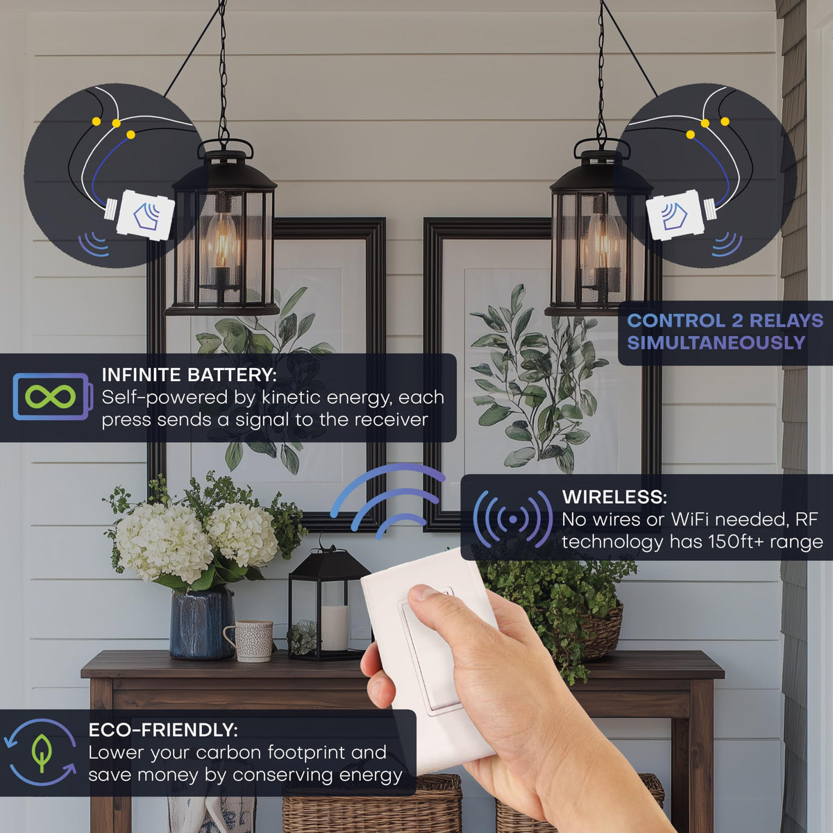 2 Fixture Battery-Free Wireless Light Switch Kit - Light Almond