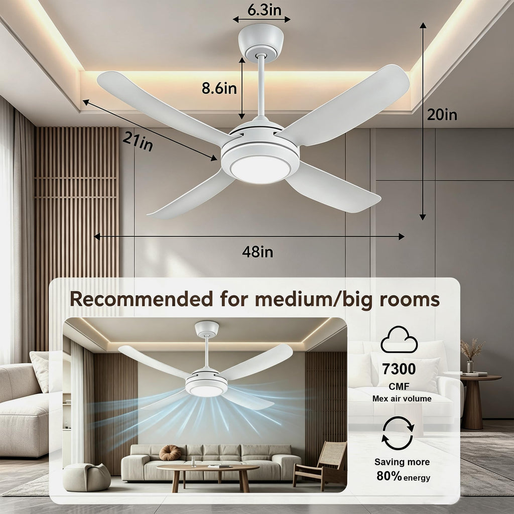 48" Ceiling Fans with Lights,LED Ceiling Fan with Light and Remote Control