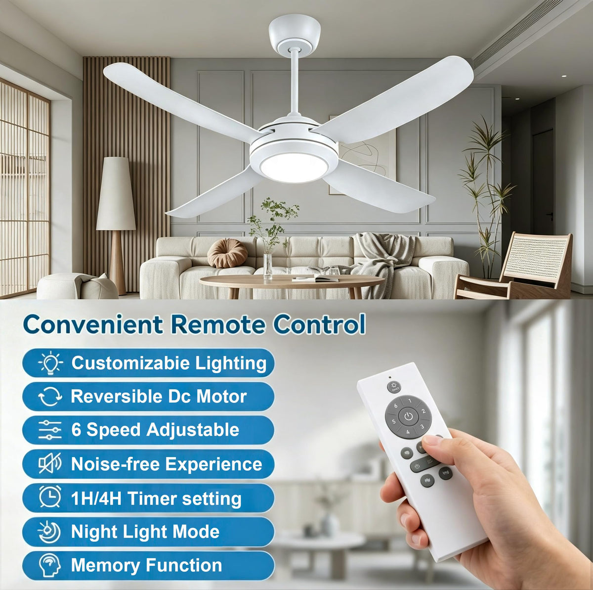 48" Ceiling Fans with Lights,LED Ceiling Fan with Light and Remote Control